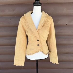 VTG Faded Glory Y2K Faux Suede Ruffle Blazer Jacket Tan Blonde M 8/10 Boho West